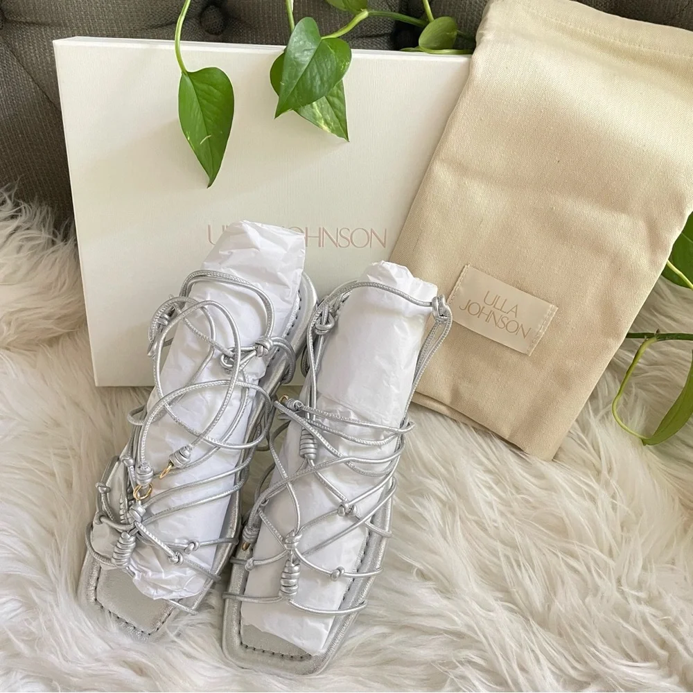 Ulla Johnson Freya Gladiator Sandals Metallic Silver Strappy Flat Size 9 NIB